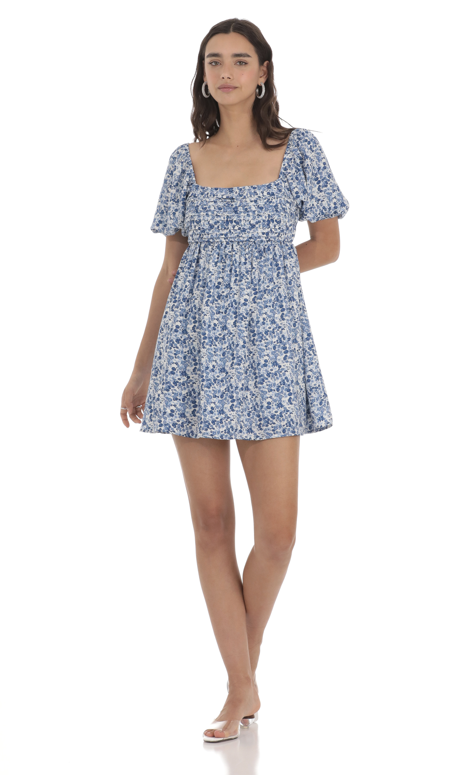 Floral Puff Sleeve Dress in Blue