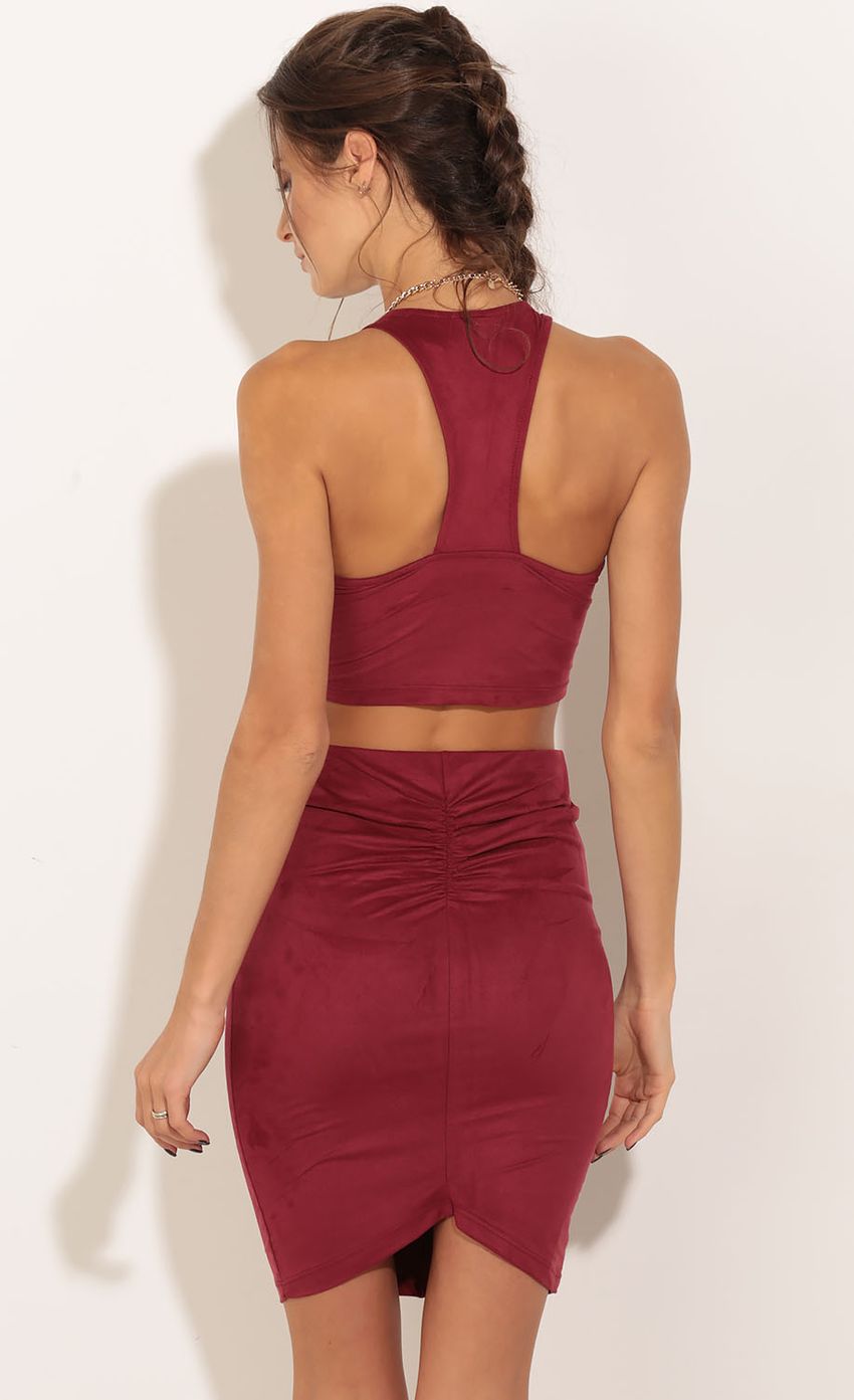 Picture Suede Two Piece Dress Set In Wine. Source: https://media-img.lucyinthesky.com/data/Nov15_1/850xAUTO/0Y5A1768.JPG