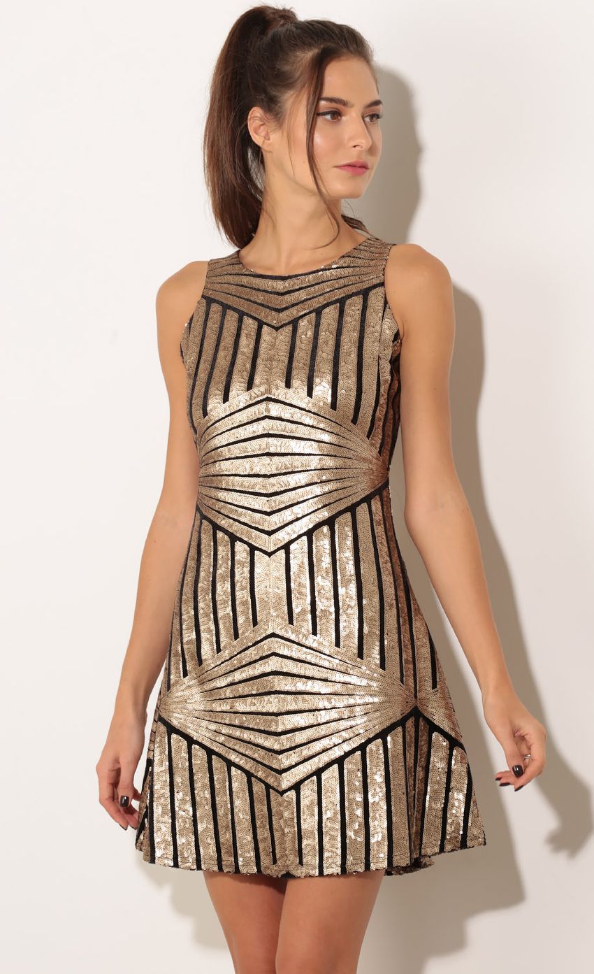 Picture A-Line Geometric Sequin Dress In Gold. Source: https://media-img.lucyinthesky.com/data/Nov15_2/850xAUTO/0Y5A3831.JPG