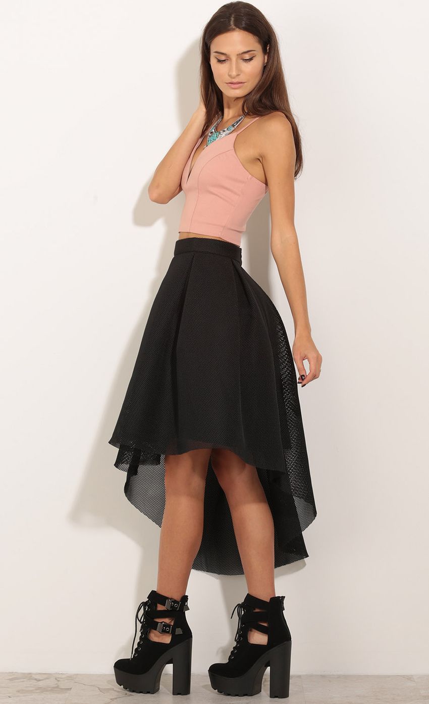 Picture Asymmetrical Mesh Circle Skirt In Black. Source: https://media-img.lucyinthesky.com/data/Nov15_2/850xAUTO/0Y5A4679.JPG