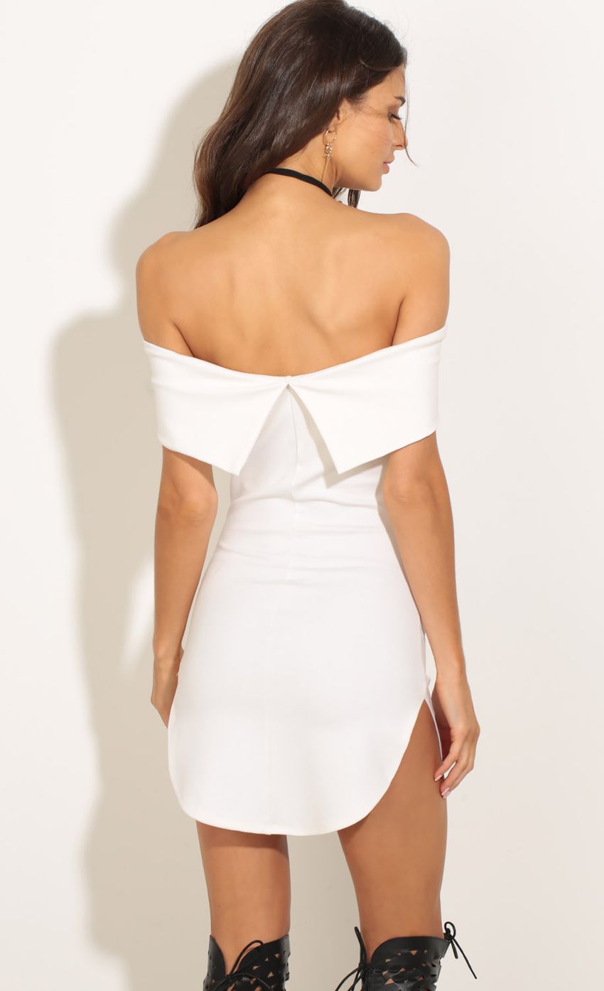 Picture Open Shoulder Curved Hem Dress In Ivory. Source: https://media-img.lucyinthesky.com/data/Nov16_2/850xAUTO/0Y5A9404.JPG