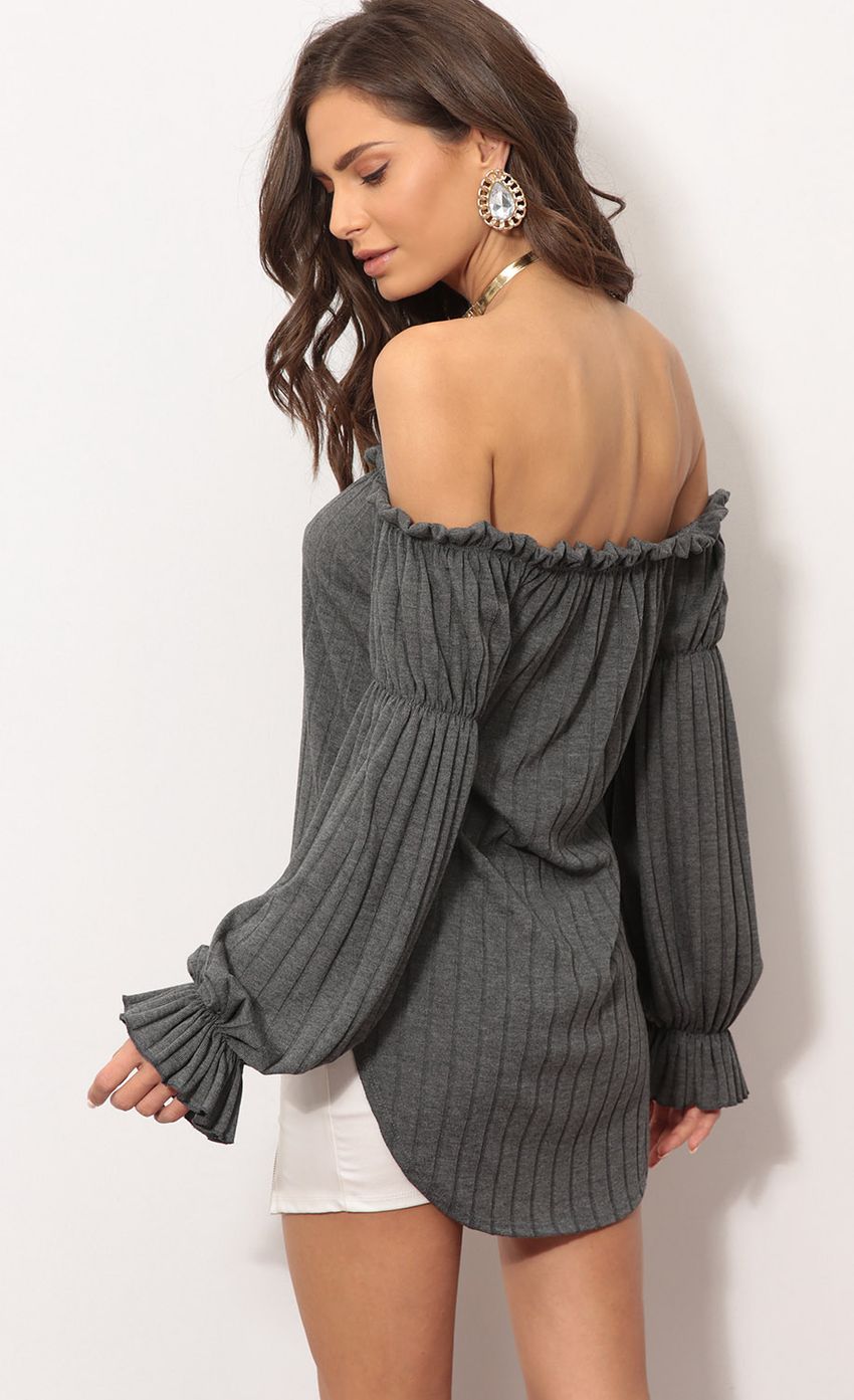 Picture High Low Off The Shoulder Top In Charcoal. Source: https://media-img.lucyinthesky.com/data/Nov17_2/850xAUTO/0Y5A7652.JPG
