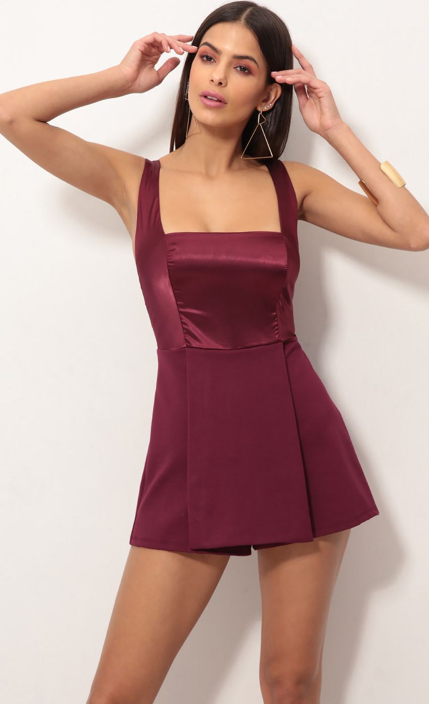 Picture Julie Satin Romper in Burgundy. Source: https://media-img.lucyinthesky.com/data/Nov18_1/850xAUTO/0Y5A9385.JPG
