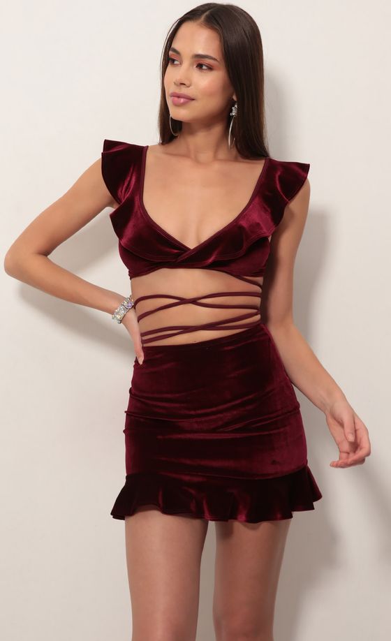 Madison Ruffle Set In Velvet Wine