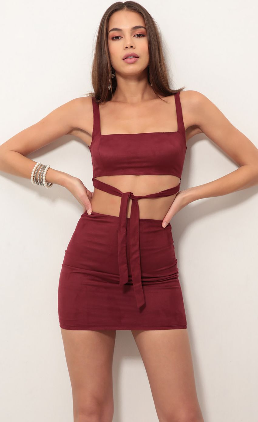 Picture Be Mine Suede Set in Maroon. Source: https://media-img.lucyinthesky.com/data/Nov18_2/850xAUTO/0Y5A0174S.JPG