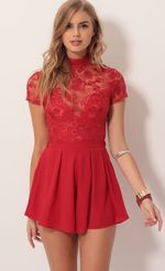 Picture Heiress Floral Lace Romper in Red. Source: https://media-img.lucyinthesky.com/data/Nov19_2/150xAUTO/781A4587.JPG