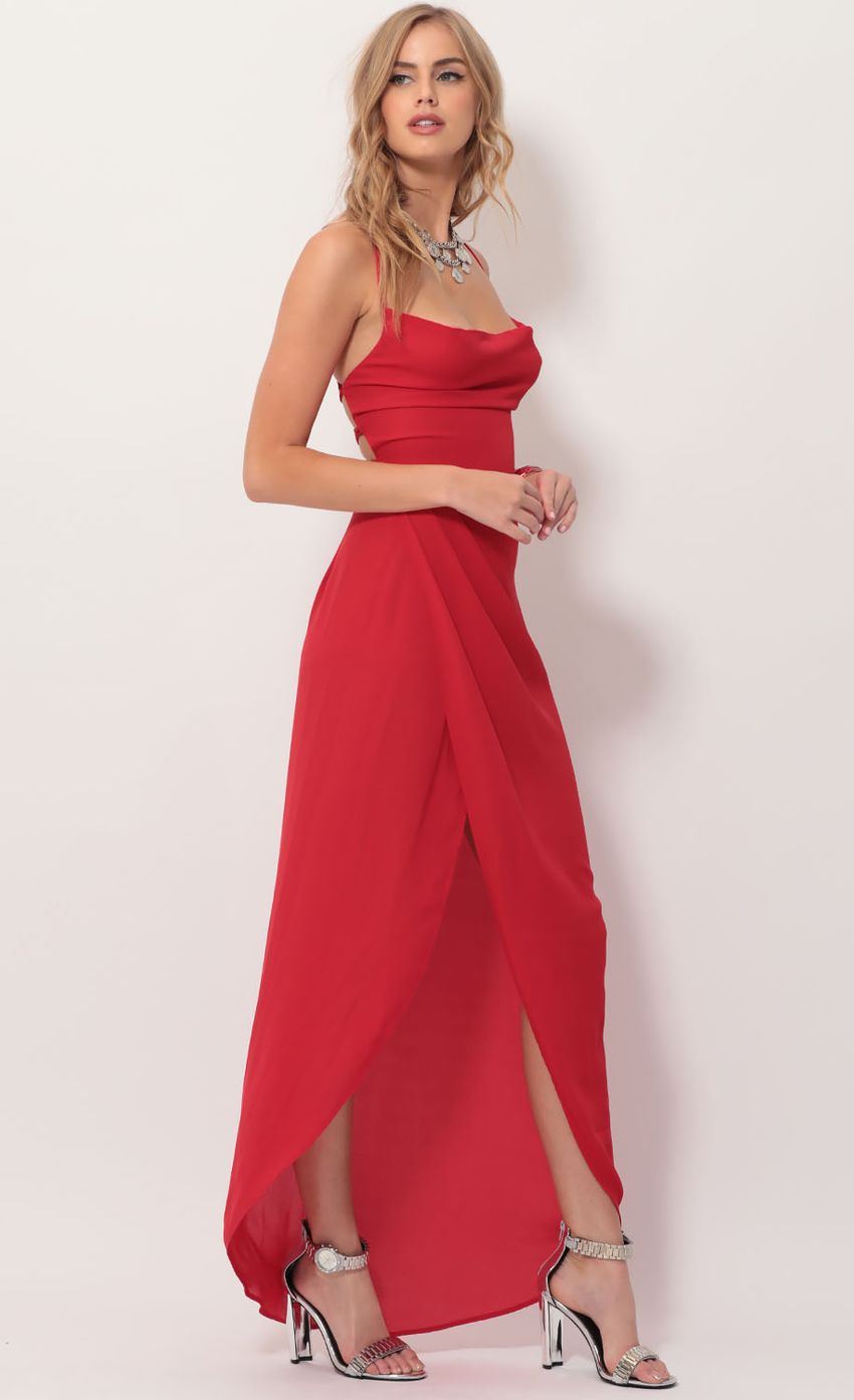Picture Chiffon Luxe Maxi Dress in Red. Source: https://media-img.lucyinthesky.com/data/Nov19_2/850xAUTO/781A2681.JPG