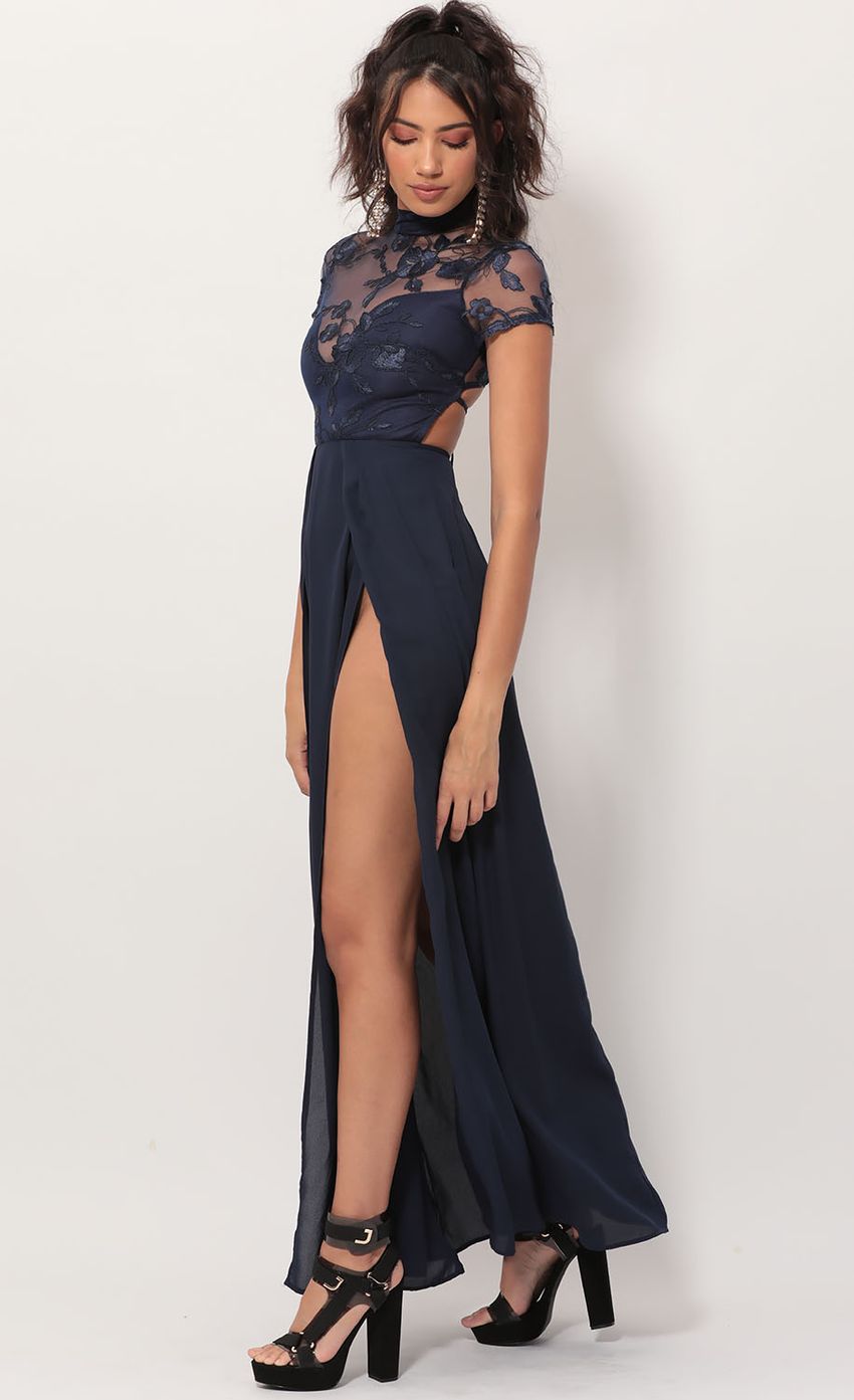Picture Heiress Lace Maxi Dress in Navy. Source: https://media-img.lucyinthesky.com/data/Nov19_2/850xAUTO/781A3050.JPG