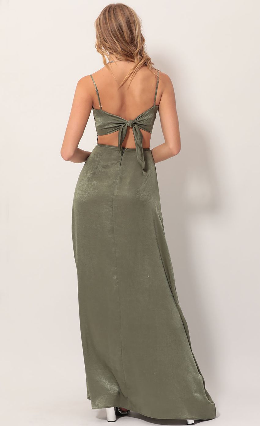 Picture Satin Maxi Dress in Olive Green. Source: https://media-img.lucyinthesky.com/data/Nov19_2/850xAUTO/781A4177.JPG