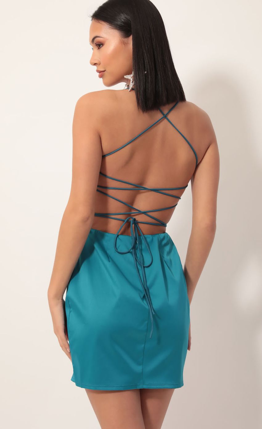 Picture Satin Lace-up Dress in Teal. Source: https://media-img.lucyinthesky.com/data/Nov19_2/850xAUTO/781A5645.JPG