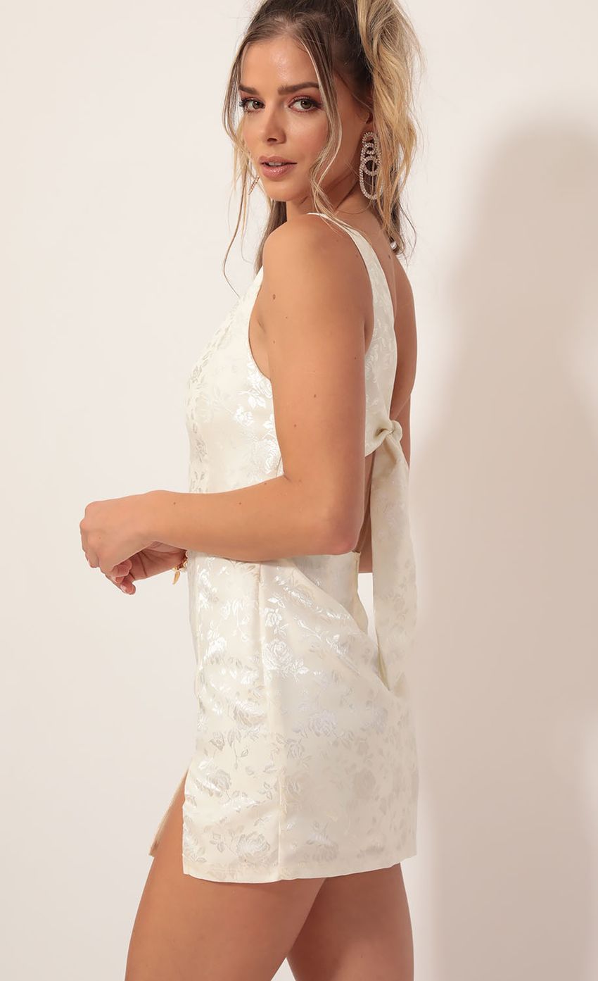 Picture Satin Jacquard Shoulder Dress in Ivory. Source: https://media-img.lucyinthesky.com/data/Nov19_2/850xAUTO/781A8505.JPG