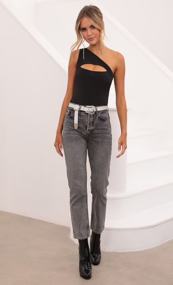 Cutout One Shoulder Bodysuit In Black