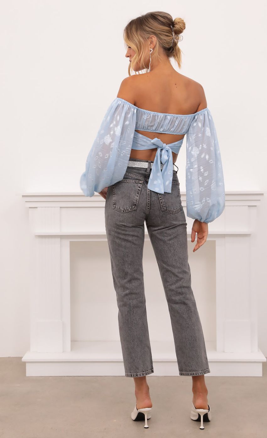 Picture Floral Off The Shoulder Top in Blue. Source: https://media-img.lucyinthesky.com/data/Nov20_1/850xAUTO/1V9A3497.JPG