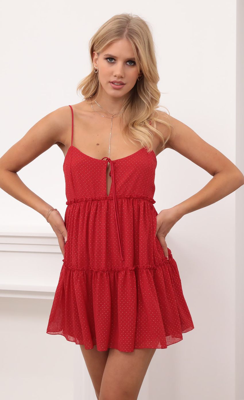 Picture Harlow Baby Doll Dress in Red and Gold Dot. Source: https://media-img.lucyinthesky.com/data/Nov20_2/850xAUTO/1V9A1538.JPG