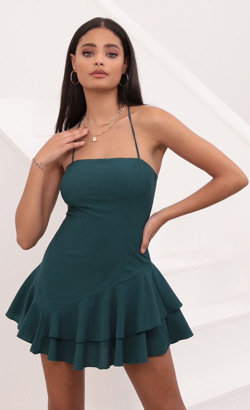 Picture Asymmetric Ruffle Dress Hunter Green. Source: https://media-img.lucyinthesky.com/data/Nov20_2/850xAUTO/1V9A3583.JPG