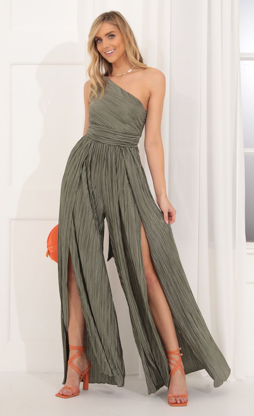 Picture One Shoulder Jumpsuit in Green Shimmer. Source: https://media-img.lucyinthesky.com/data/Nov21_1/850xAUTO/1V9A10501.JPG