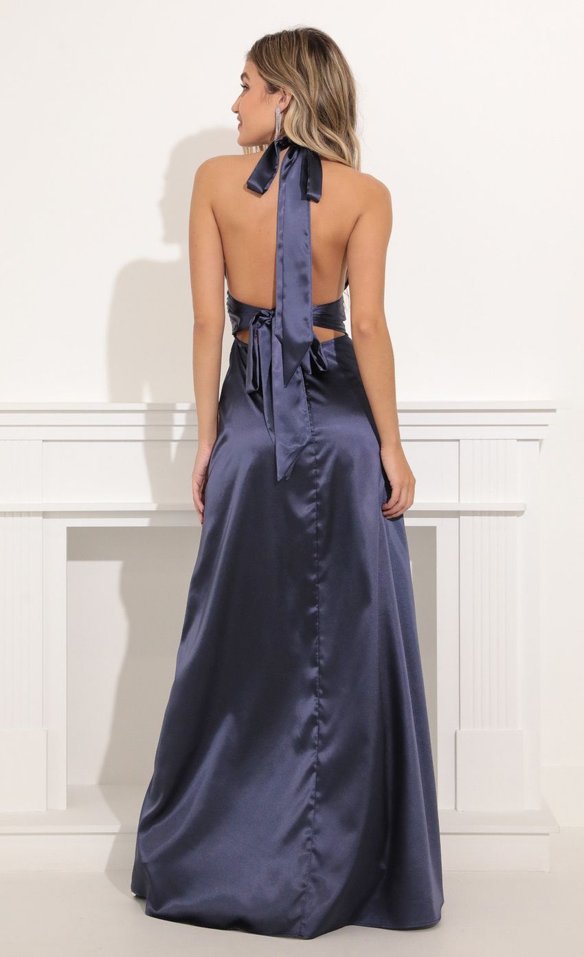 Picture Maxi Satin Dress in Navy Blue. Source: https://media-img.lucyinthesky.com/data/Nov21_1/850xAUTO/1V9A6318.JPG