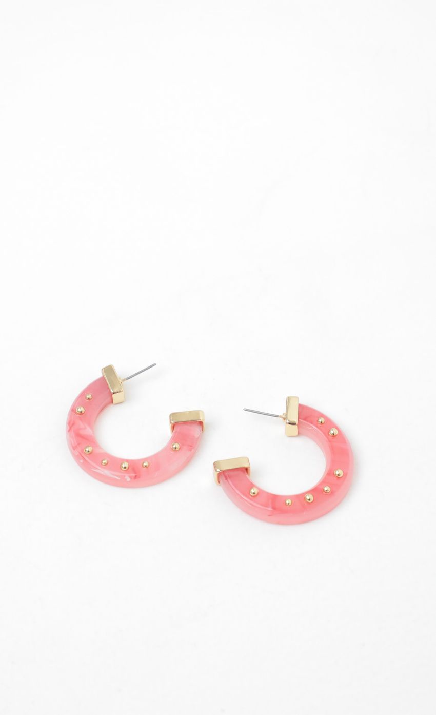 Picture Slice of Sweetness Hoop Earrings in Pink. Source: https://media-img.lucyinthesky.com/data/Nov21_2/850xAUTO/1J7A1109.JPG