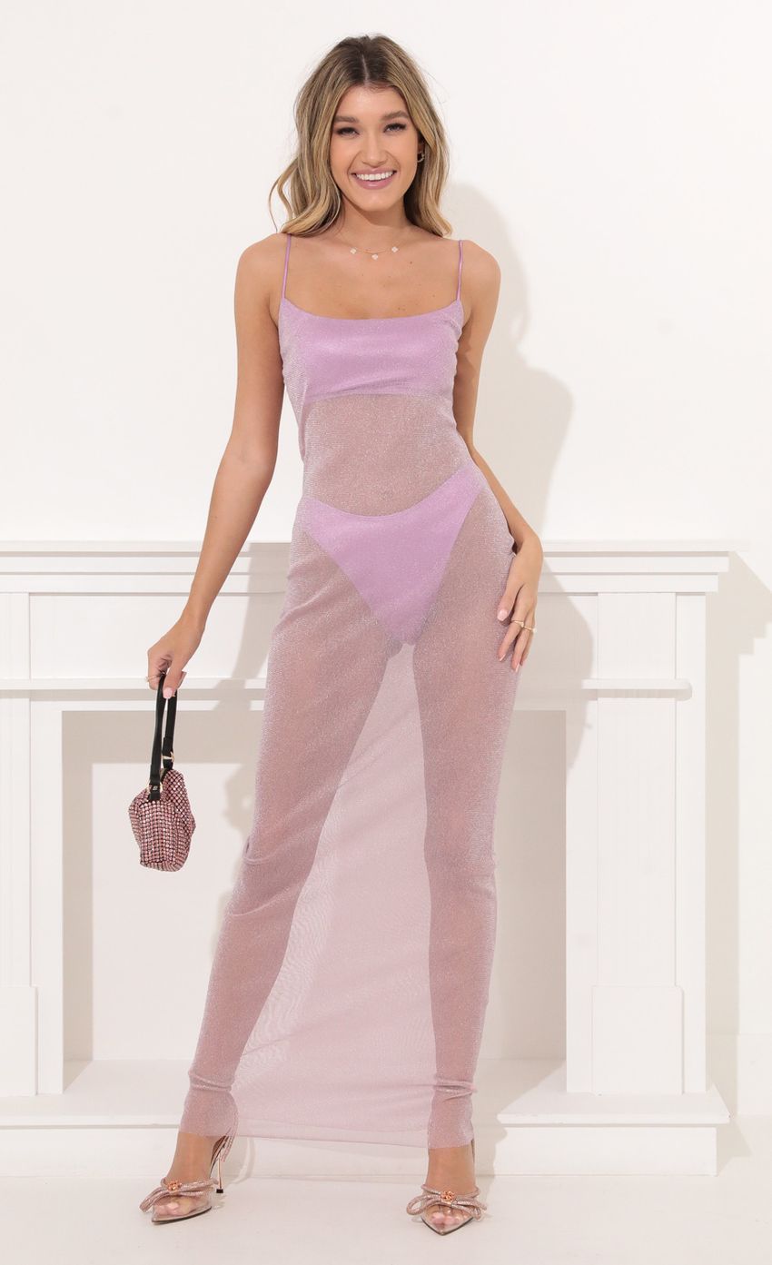 Picture Sheer Maxi Dress in Purple Shimmer. Source: https://media-img.lucyinthesky.com/data/Nov21_2/850xAUTO/1V9A3818.JPG