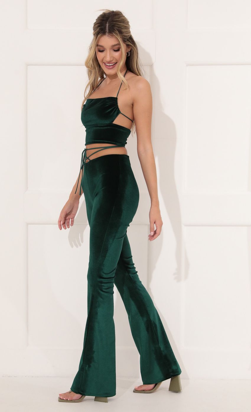 Picture Velvet Two Piece Pant Set in Green. Source: https://media-img.lucyinthesky.com/data/Nov21_2/850xAUTO/1V9A4634.JPG