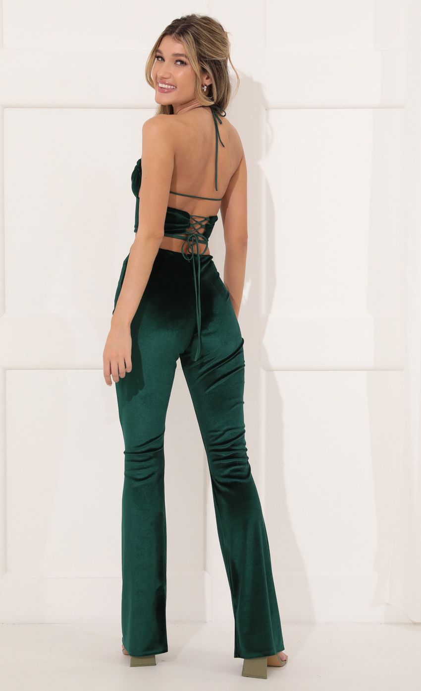Picture Velvet Two Piece Pant Set in Green. Source: https://media-img.lucyinthesky.com/data/Nov21_2/850xAUTO/1V9A4700.JPG