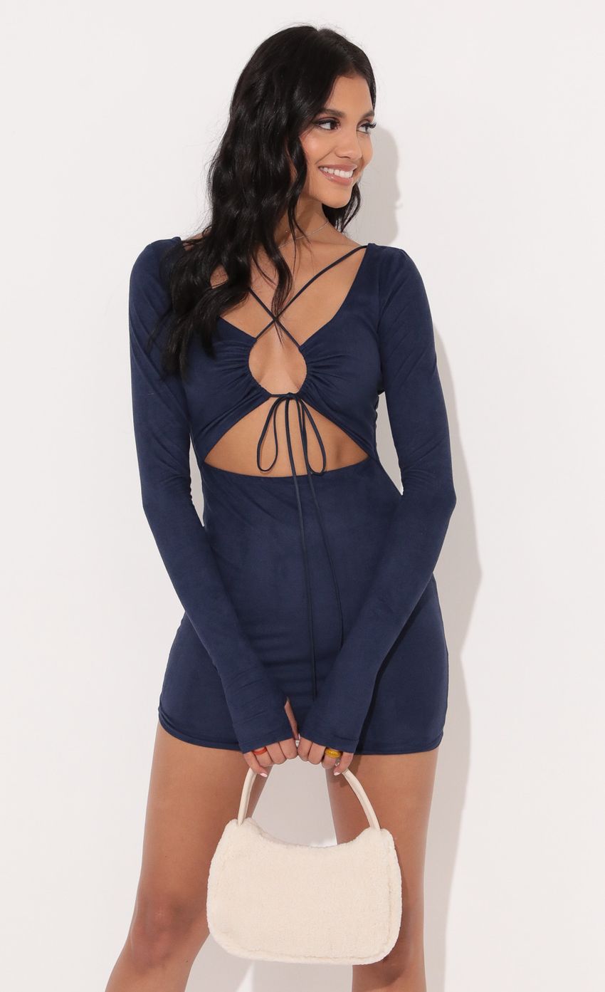 Picture Long Sleeve Bodycon Dress in Blue Suede. Source: https://media-img.lucyinthesky.com/data/Nov21_2/850xAUTO/1V9A5357.JPG