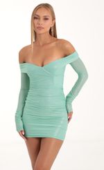 Picture Mesh Glitter Long Sleeve Dress in Green. Source: https://media-img.lucyinthesky.com/data/Nov22/150xAUTO/c7e053e4-736d-428d-9343-45651b40811f.jpg