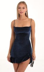 Picture Kailani Velvet Glitter Cowl Neck Dress in Blue. Source: https://media-img.lucyinthesky.com/data/Nov22/150xAUTO/ca118884-9e98-4392-bc2d-a58d4a1c8e2f.jpg