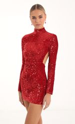 Picture Agnes Velvet Sequin Open Back Dress in Red. Source: https://media-img.lucyinthesky.com/data/Nov22/150xAUTO/dbc1ef2d-37f7-4752-aedf-45025bf4077b.jpg