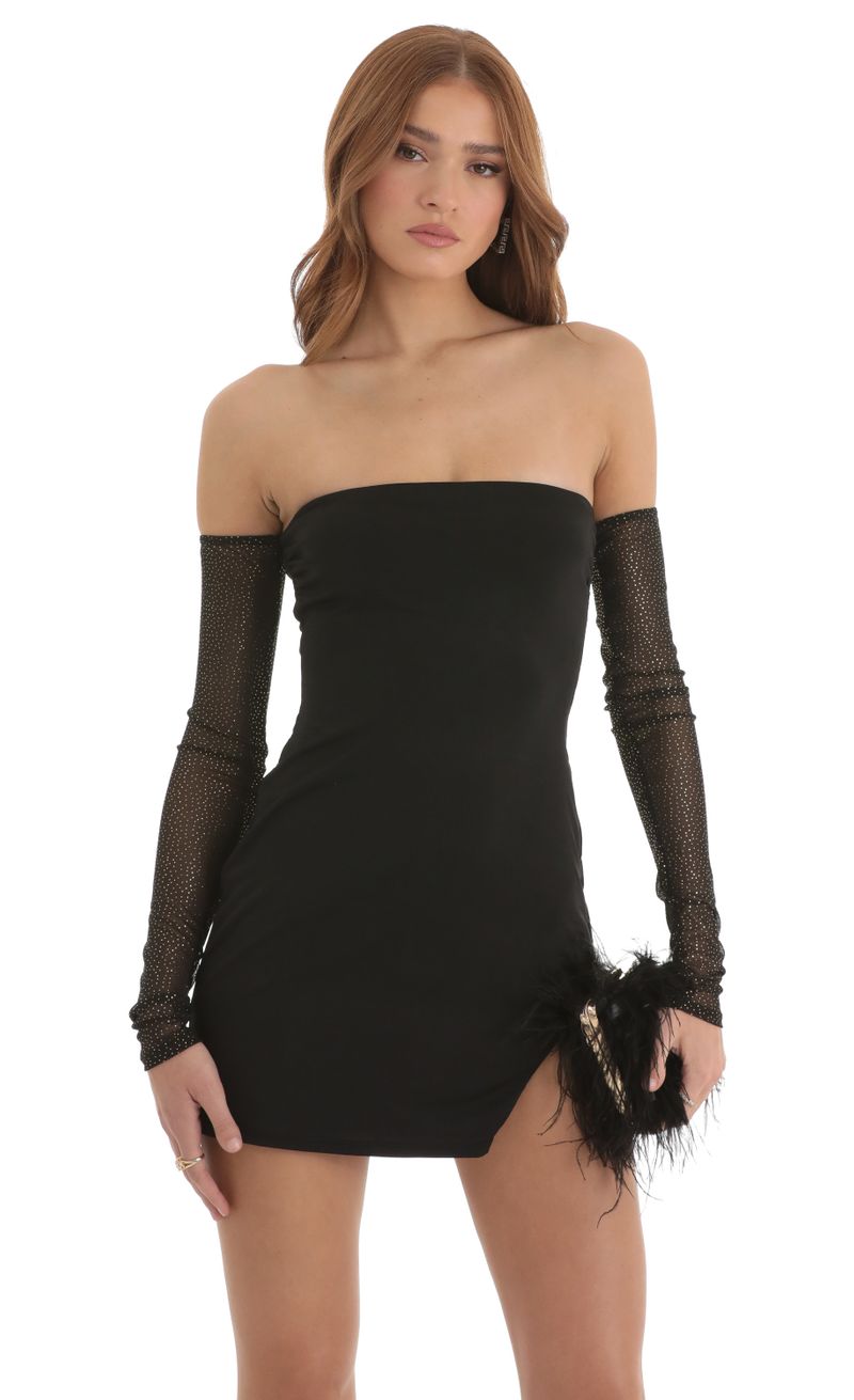 black strapless mini dress with gloves Jovani 05282 Size 6 Black Short Fitted Backless Cocktail Dress Floral –  Glass Slipper Formals main image 0