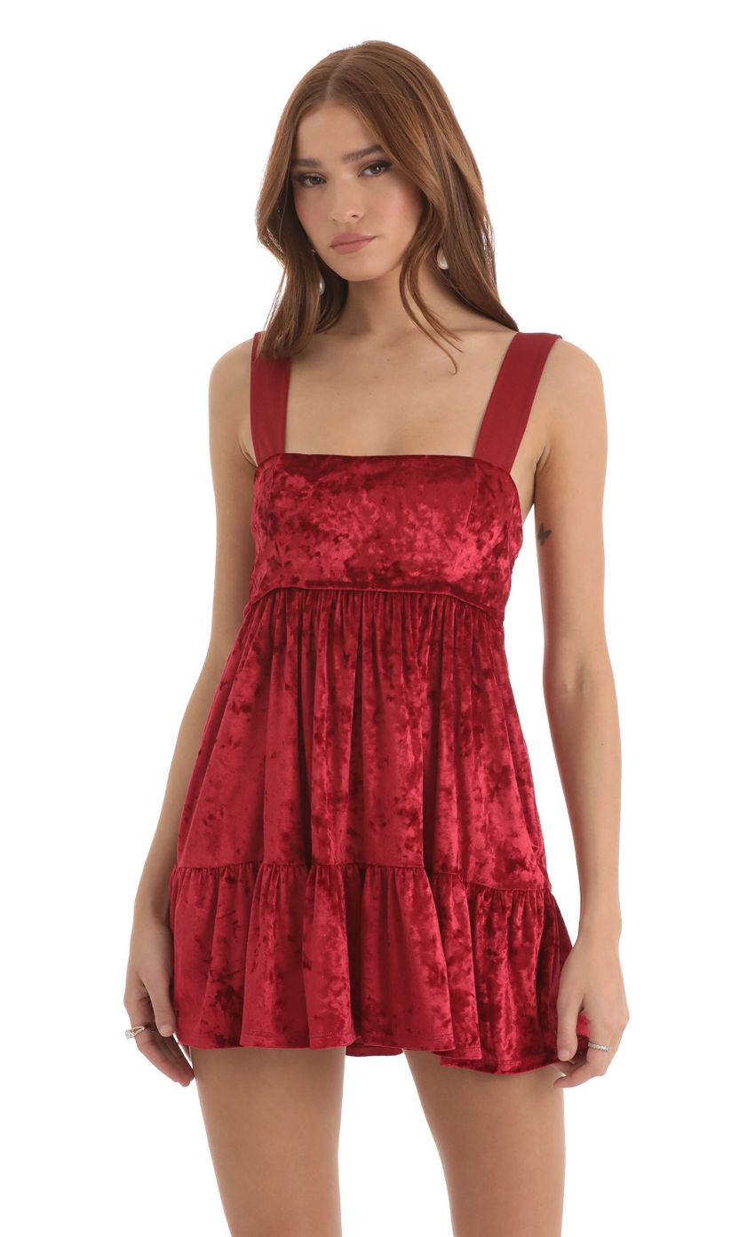 Picture Aurora Velvet Square Neckline Dress in Red. Source: https://media-img.lucyinthesky.com/data/Nov22/850xAUTO/1187f6c8-d22a-4998-bb71-996a328a4e6b.jpg