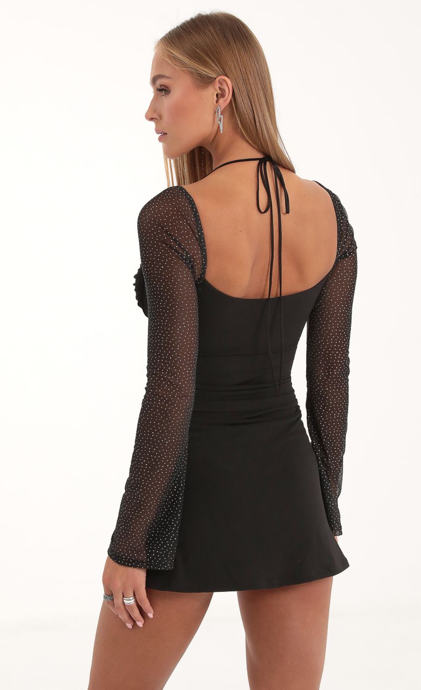 Picture Glitter Mesh Long Sleeve Dress in Black. Source: https://media-img.lucyinthesky.com/data/Nov22/850xAUTO/4790f746-8b04-4247-9bf8-6ac1ad2df7dc.jpg