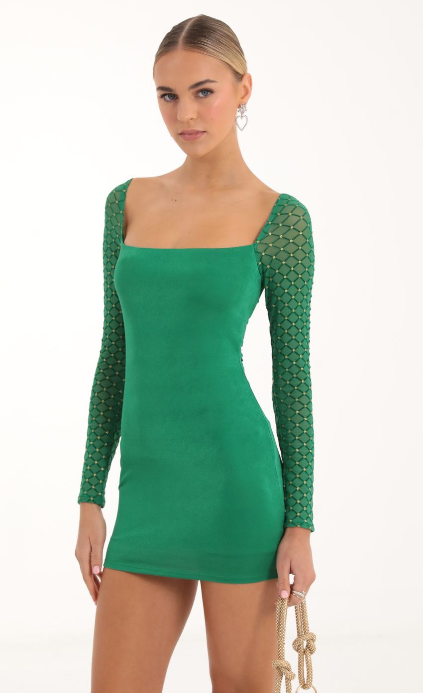 Picture Glitter Diamond Long Sleeve Dress in Green. Source: https://media-img.lucyinthesky.com/data/Nov22/850xAUTO/52a77b35-9f25-4f47-b3bb-5fe6a0389f4a.jpg