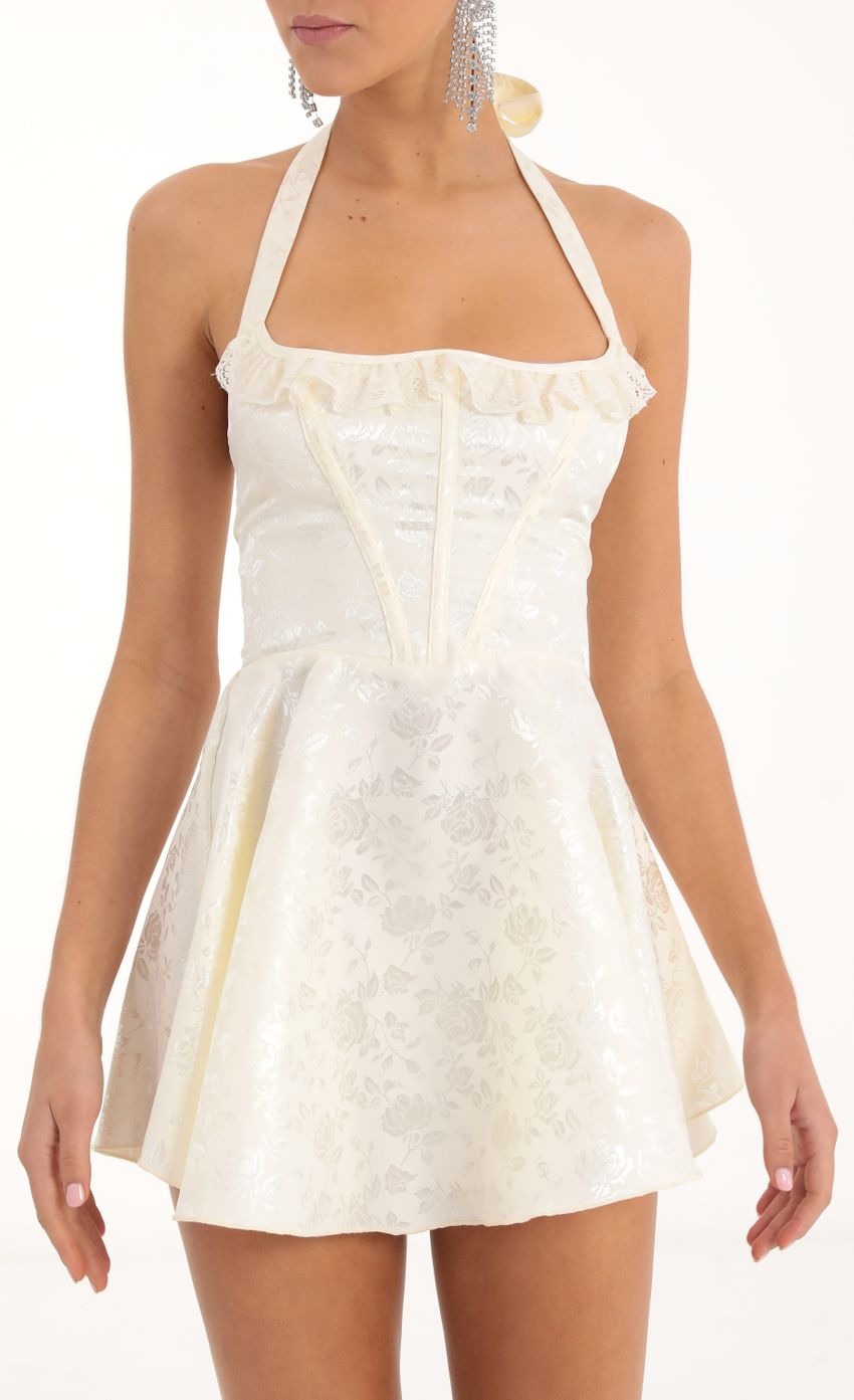 Picture Floral Jacquard Corset Lace Trim Dress in Cream. Source: https://media-img.lucyinthesky.com/data/Nov22/850xAUTO/6cbfddbd-ffe0-4dad-9535-64e4e7db2ca3.jpg