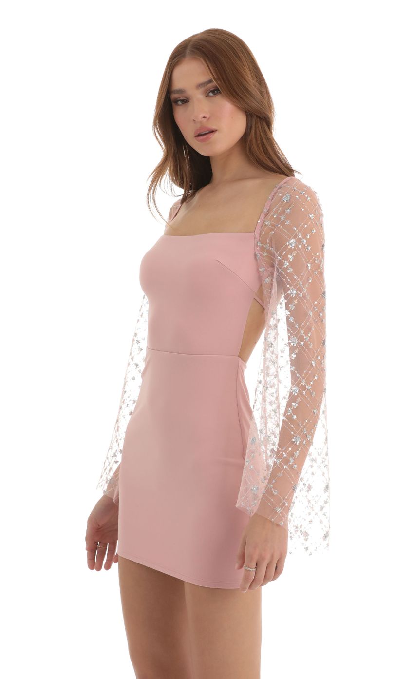 Picture Sequin Flare Sleeve Dress in Pink. Source: https://media-img.lucyinthesky.com/data/Nov22/850xAUTO/6d7bb84e-4f19-43f0-af45-d60e46b30d57.jpg