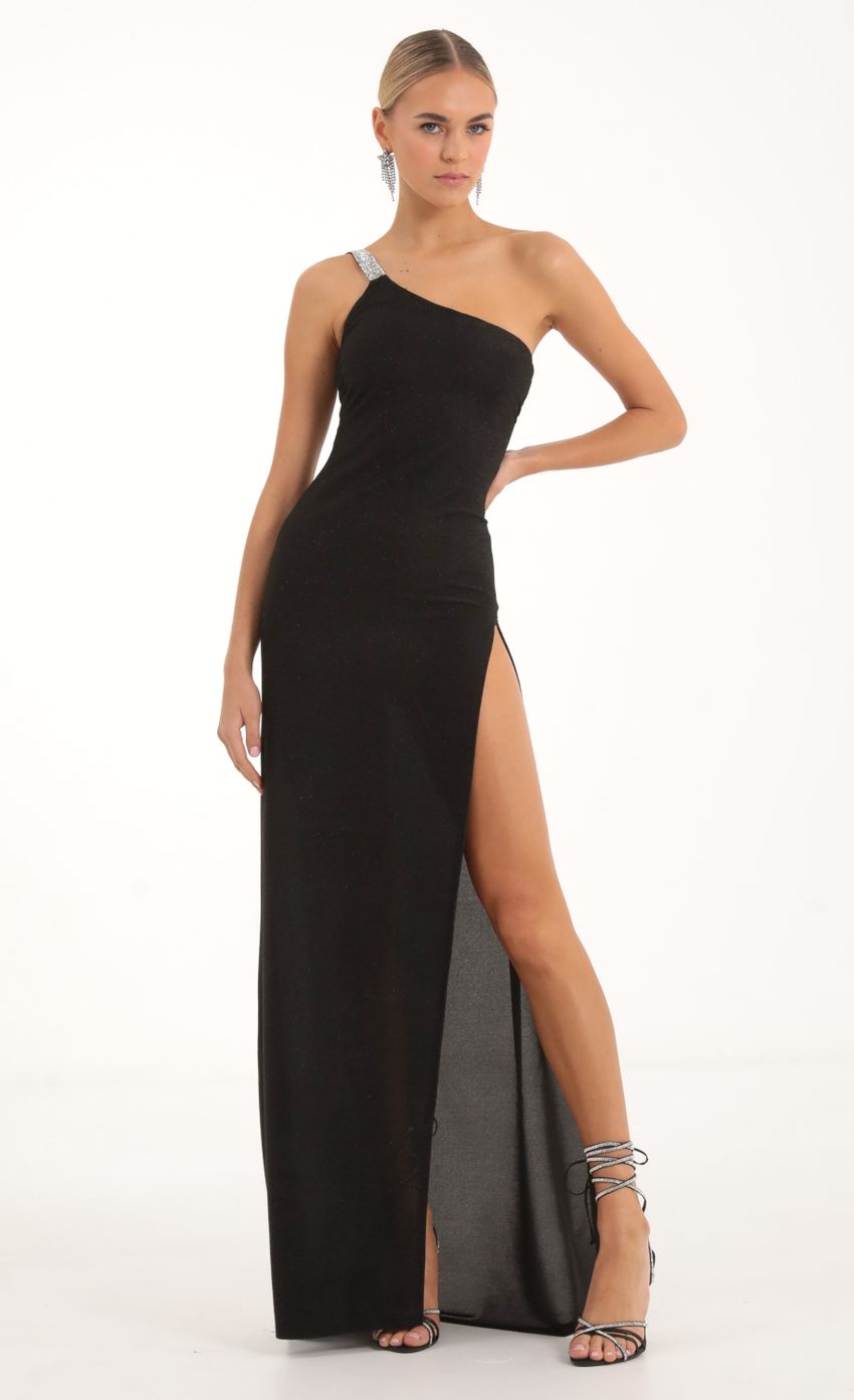 Picture Knit Rhinestone One Shoulder Maxi Dress in Black. Source: https://media-img.lucyinthesky.com/data/Nov22/850xAUTO/79265222-e5df-4c76-bf84-918c180006cc.jpg