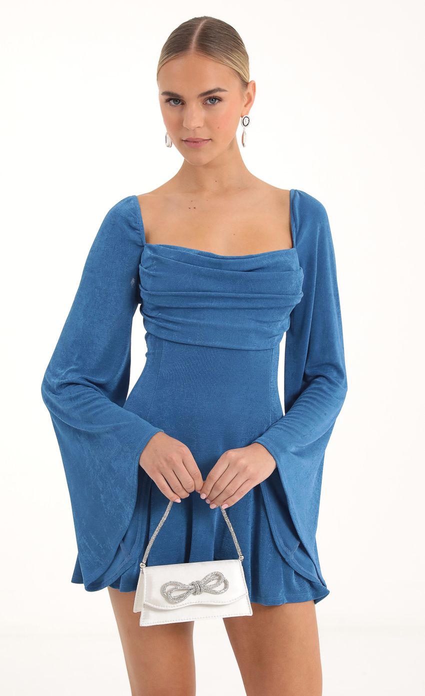 Picture Flare Sleeve Dress in Blue. Source: https://media-img.lucyinthesky.com/data/Nov22/850xAUTO/7c02c279-c5a9-43ac-b761-904196dcc629.jpg