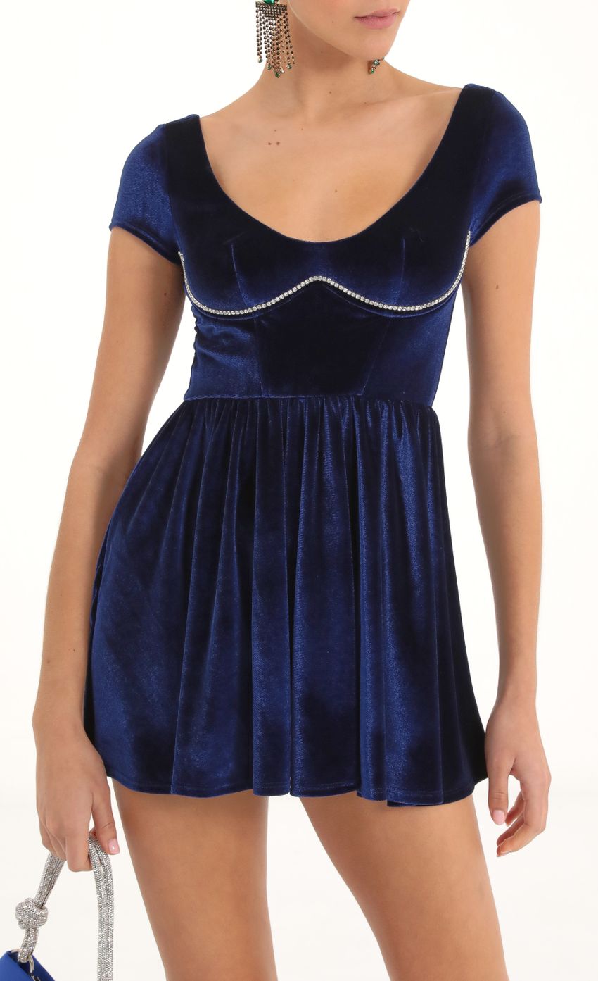 Picture Rhinestone Velvet Corset Flare Dress in Navy. Source: https://media-img.lucyinthesky.com/data/Nov22/850xAUTO/814ed4a3-f9ed-45d7-84c0-5172a584f203.jpg