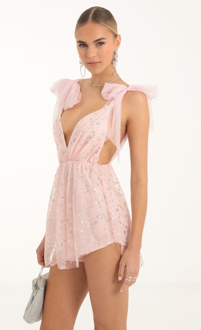 Picture Tulle Glitter Romper in Pink. Source: https://media-img.lucyinthesky.com/data/Nov22/850xAUTO/857a2484-7275-436d-8def-048c57a0e10e.jpg