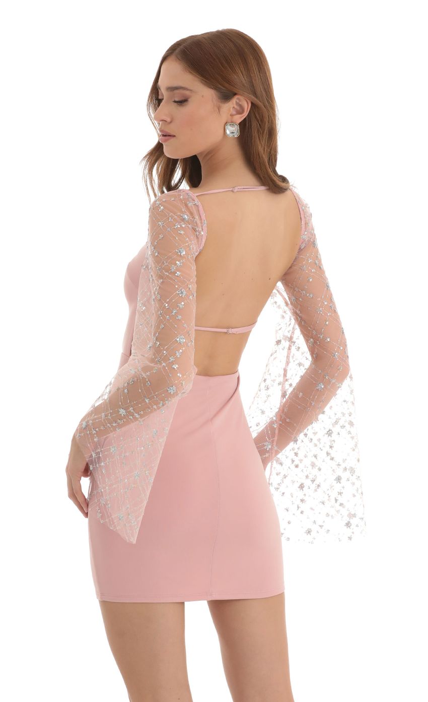 Picture Sequin Flare Sleeve Dress in Pink. Source: https://media-img.lucyinthesky.com/data/Nov22/850xAUTO/965dd611-a1ed-4f42-80ed-f8fcb915af47.jpg