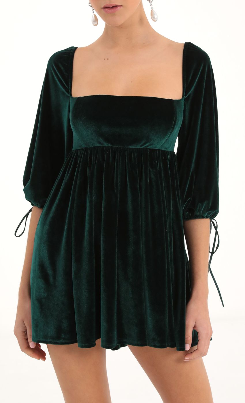 Picture Velvet Baby Doll Dress in Green. Source: https://media-img.lucyinthesky.com/data/Nov22/850xAUTO/a6c30904-40e3-40b2-befd-507ca1a3a707.jpg