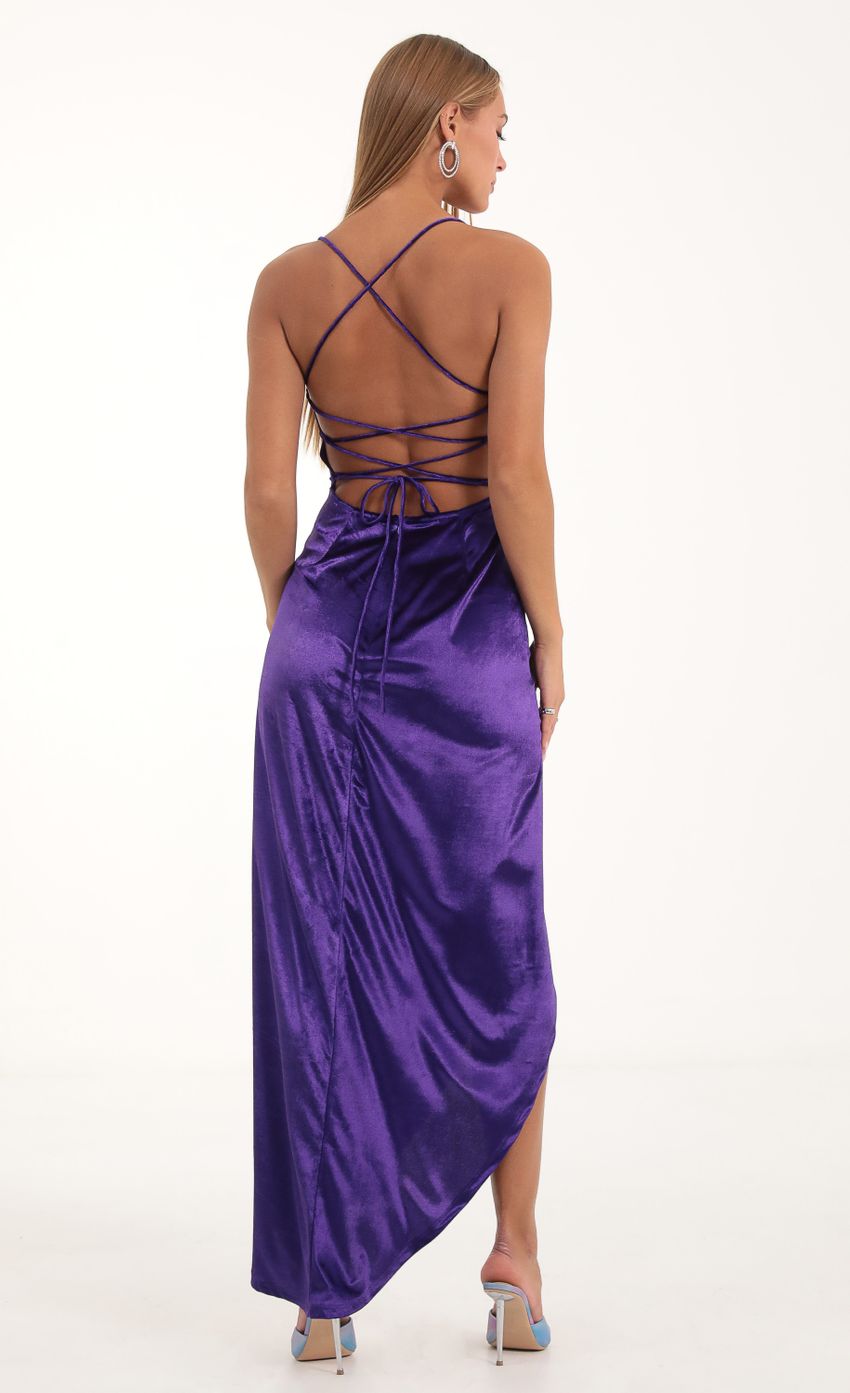 Picture Velvet Luxe Maxi Dress in Purple. Source: https://media-img.lucyinthesky.com/data/Nov22/850xAUTO/b1b4e54b-d7e8-449d-8352-c7395bffddfd.jpg