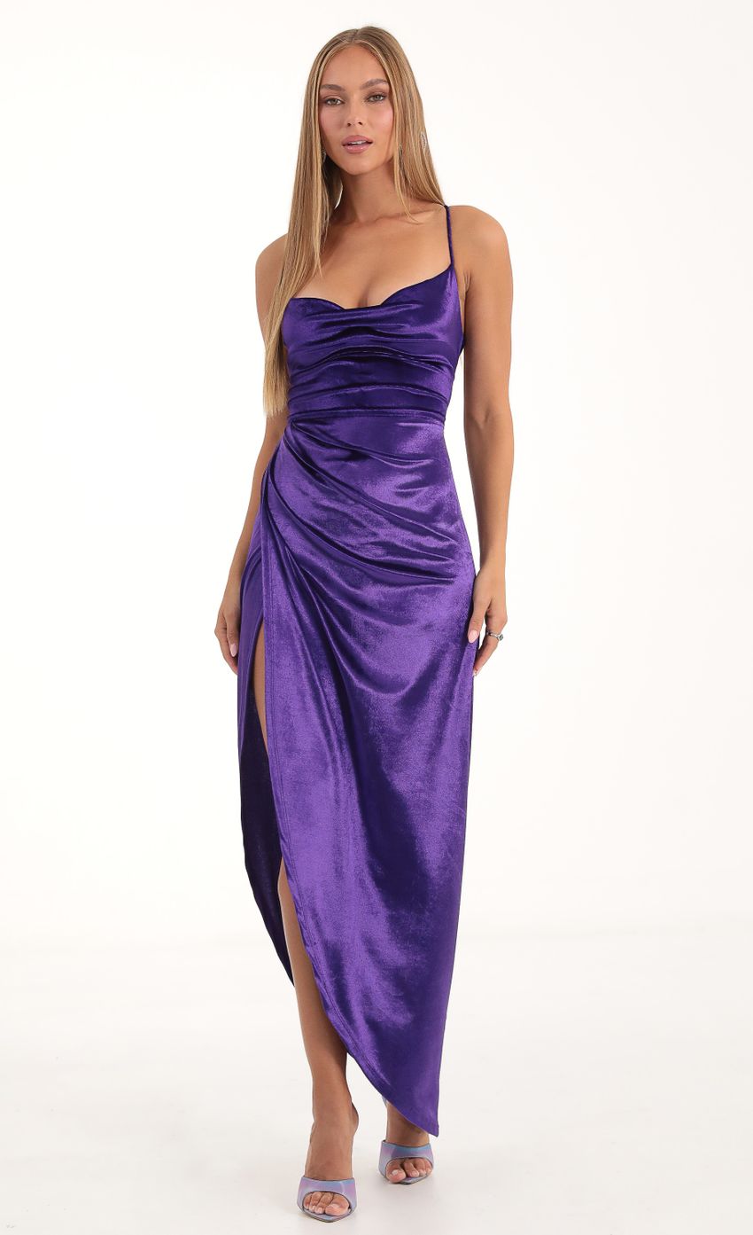 Picture Velvet Luxe Maxi Dress in Purple. Source: https://media-img.lucyinthesky.com/data/Nov22/850xAUTO/b9fef953-0d2d-4934-bf1c-4dc2e8696bc6.jpg