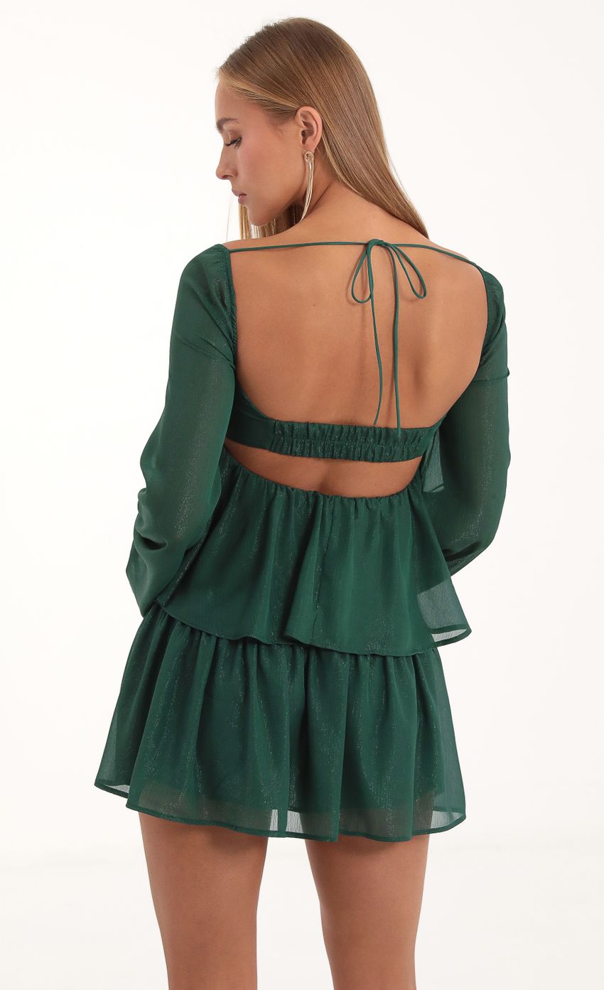 Picture Journi Shinny Chiffon Ruffle Dress in Green. Source: https://media-img.lucyinthesky.com/data/Nov22/850xAUTO/d4bb6aba-df10-413f-9d97-d6871a55981f.jpg