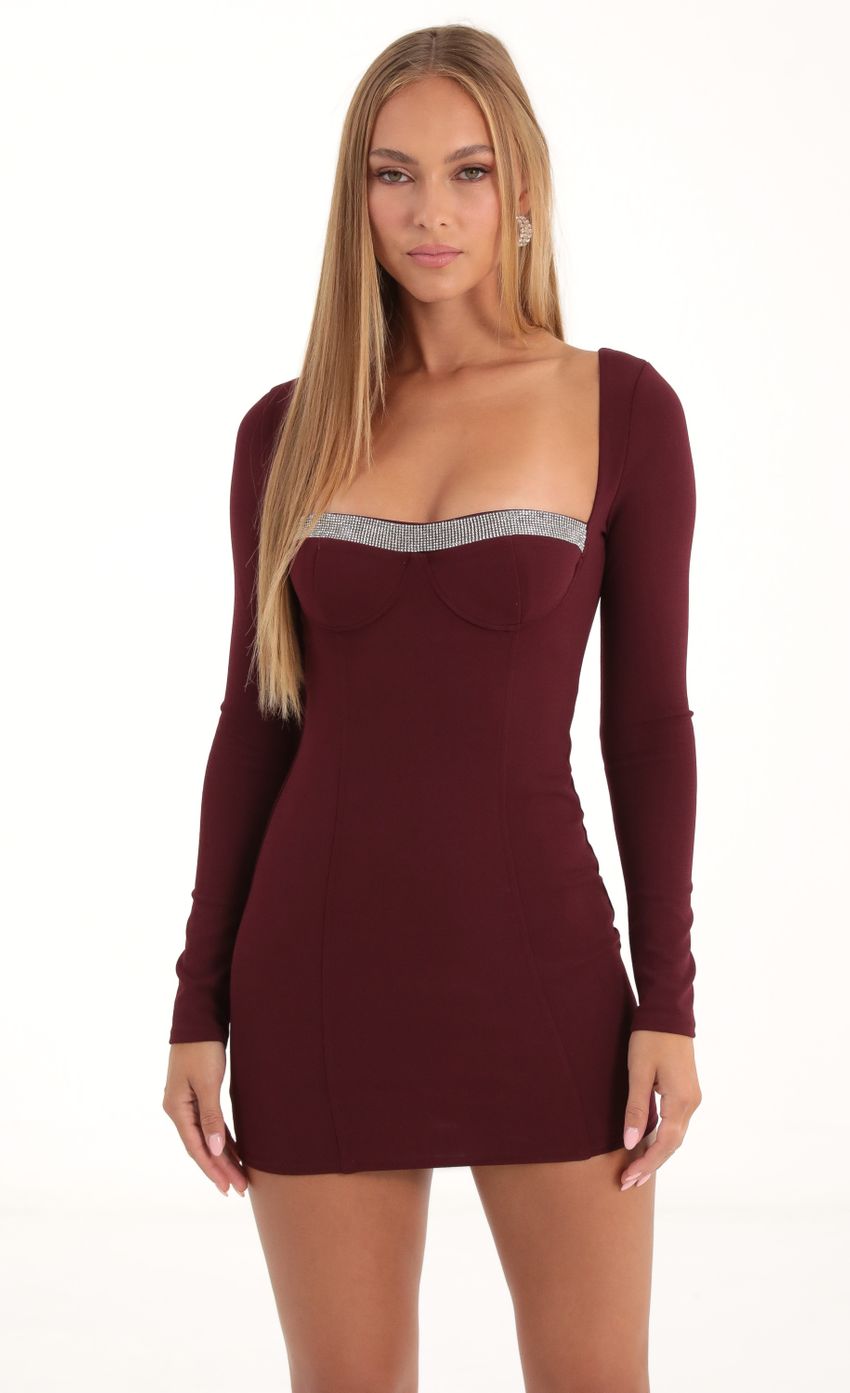Picture Rhinestone Long Sleeve Bodycon Dress in Red. Source: https://media-img.lucyinthesky.com/data/Nov22/850xAUTO/d7f532c9-c9ff-4d71-99ef-4cad0db1e9a8.jpg