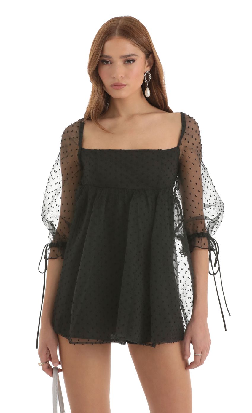Picture Dotted Puff Sleeve Baby Doll Dress in Black. Source: https://media-img.lucyinthesky.com/data/Nov22/850xAUTO/f18b208f-cde0-46bb-86c4-c2cee1c466ce.jpg
