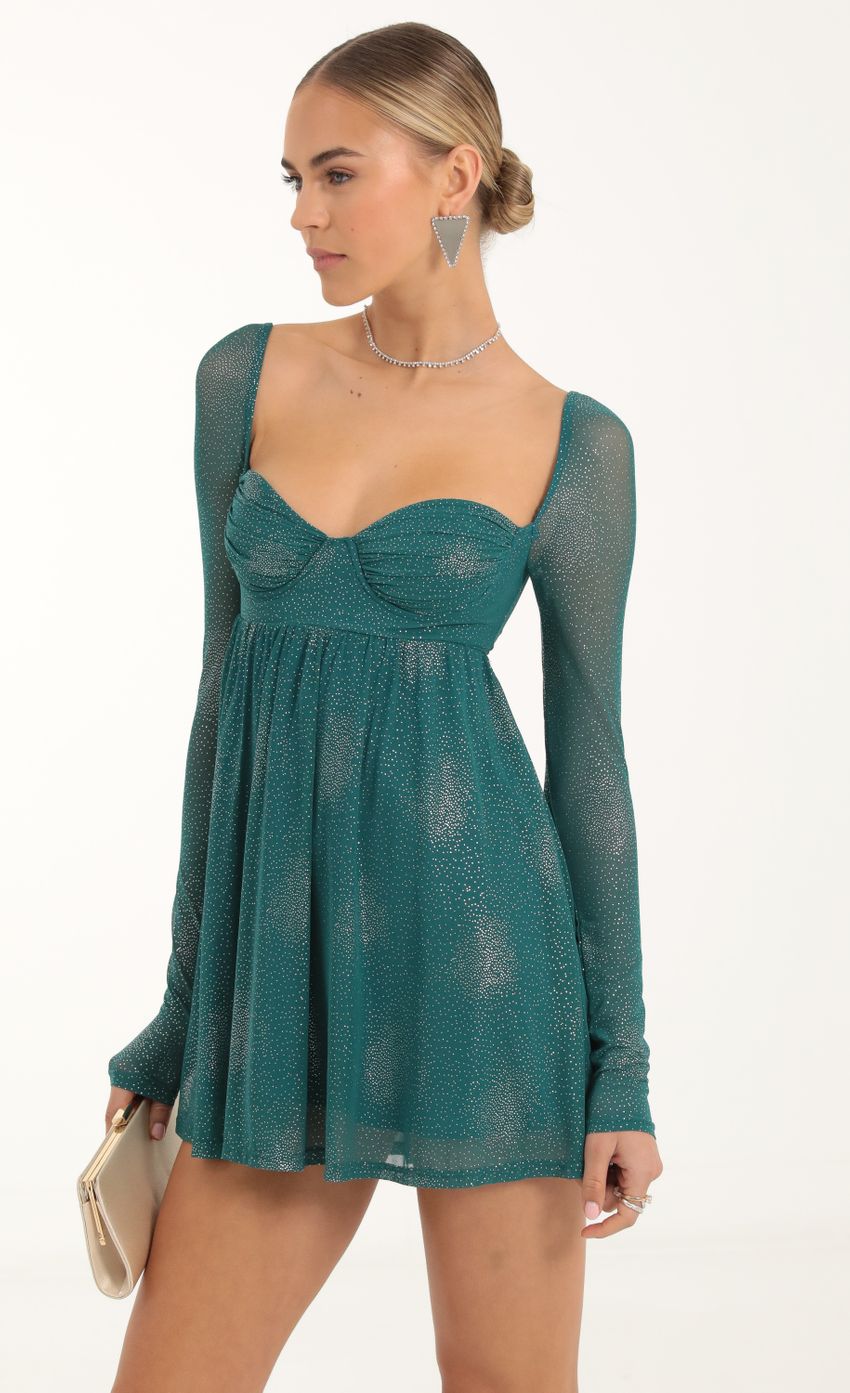 Picture Glitter Mesh Baby Doll Dress in Teal. Source: https://media-img.lucyinthesky.com/data/Nov22/850xAUTO/f33845f1-11c4-4418-9248-a9fad958e78a.jpg