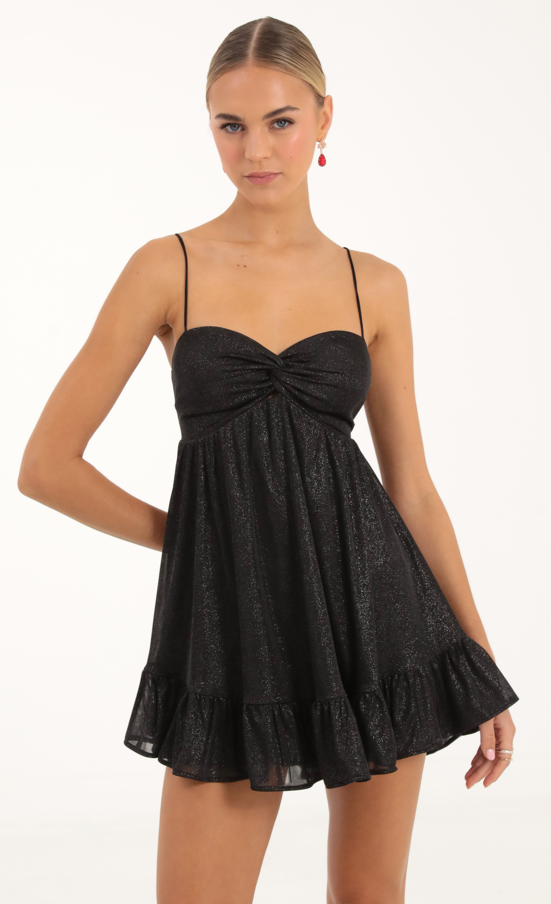 Twist Front Baby Doll in Black Shimmer