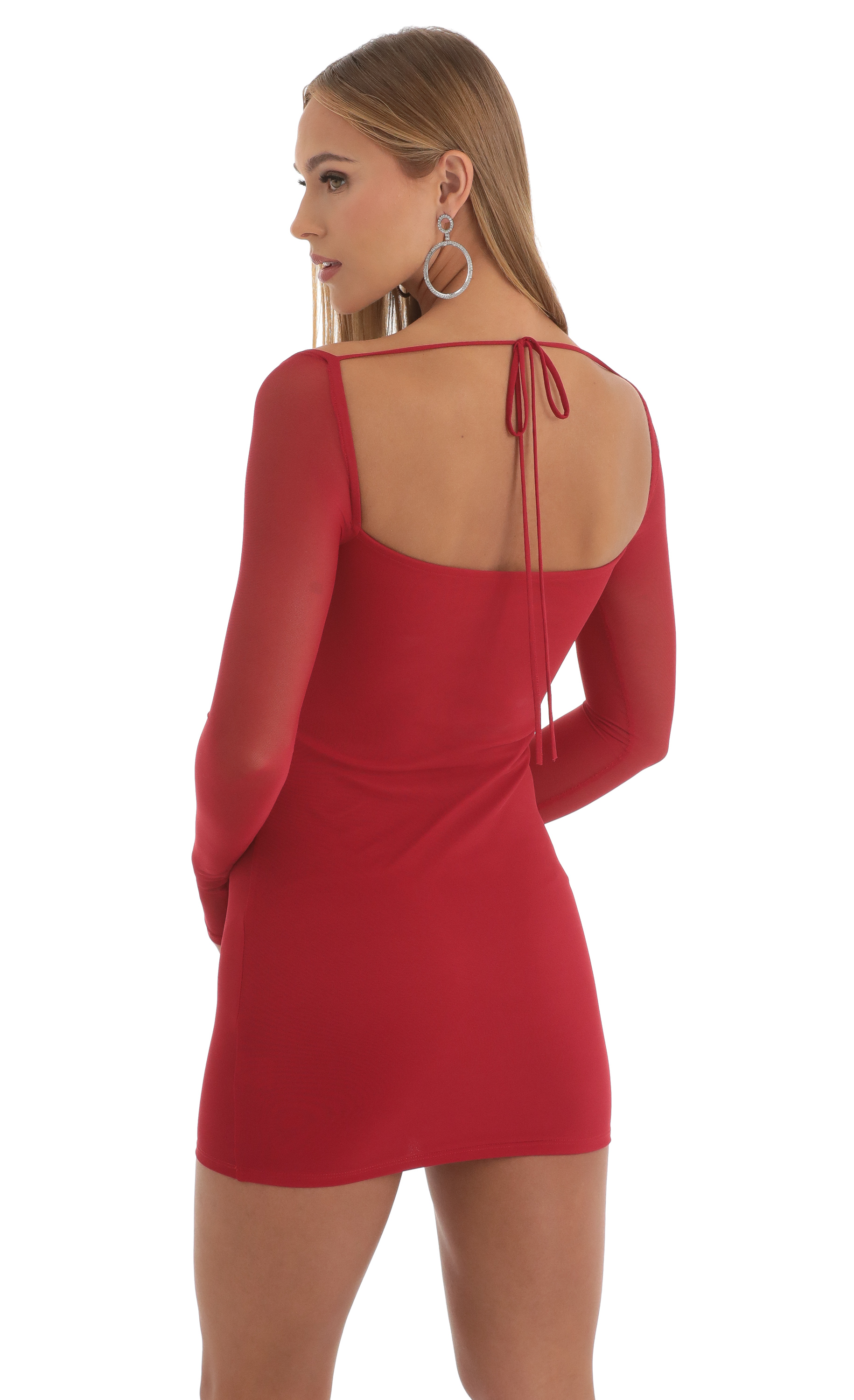 lucy in the sky red long sleeve dress Long Sleeve Side Slit Dress in Red
