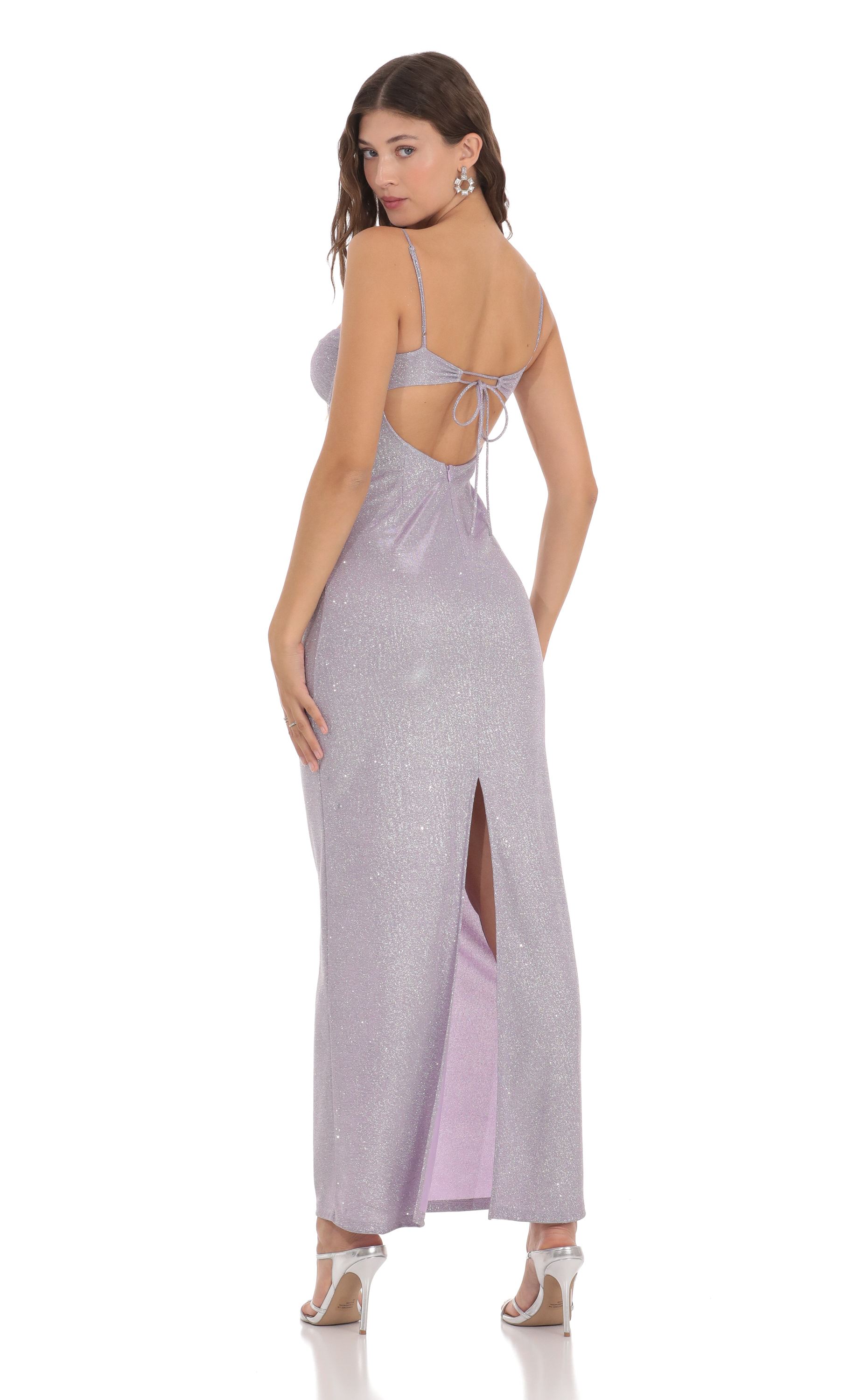 Shimmer Back Slit Bodycon Dress in Lavender